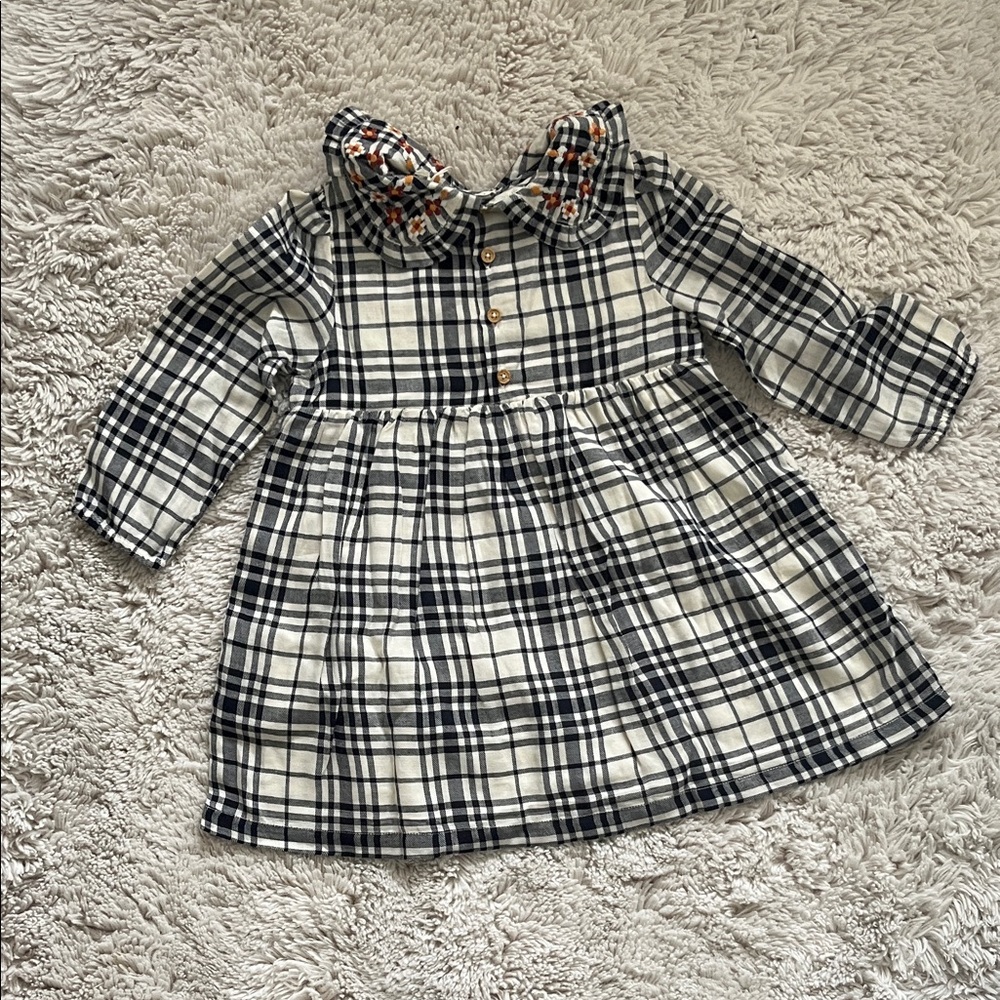 Chic Checkered Kids Dress with Ruffled Collar